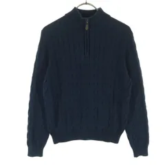 Brooks Brothers ブルックスブラザーズ フィッシャーマン 長袖 ハイネック ハーフジップ ケーブル編み コットン ニット M ネイビー レディース 古着
