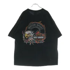 HARLEY DAVIDSON (ハーレーダビッドソン) 00s VINTAGE Eagle イーグル フレイム 両面プリント 半袖Tシャツ ブラック
