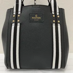 9696　MINTON　ミントン　タグ付き　ハンドバッグ　ブラック　黒　レザー　合成皮革　合皮　レディース　シンプル　きれいめ　上品のサムネイル
