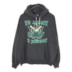 90年代 USA製 Hanes ヘインズ U.S.ARMY スウェット パーカー ミリタリー ブラック(メンズ LARGE)中古 古着 X3675