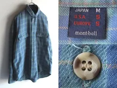 希少 90sビンテージ mont-bell モンベル コットンライク ウイックロン チェックシャツ ネルシャツ M ブルー グリーン 旧タグ オールド