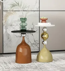 サイドテーブル ユニーク モダン 個性的 人造大理石 天板 おしゃれ かわいい インテリア 北欧 スリム コーヒーテーブル ブラウン