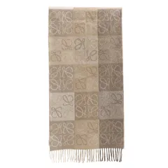 ロエベ LOEWE マフラー チェッカーボード スカーフ ウール＆カシミヤ ウール カシミヤ ベージュ アナグラムジャガード ストール  F810487X17【中古】