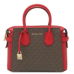 マイケルコース Michael Kors 2WAYバッグ MERCER ベルテッド サッチェル スモール PVC レザー レッド×ブラウン ゴールド金具 パドックチャーム  30S9GM9S1B 【保存袋】【中古】