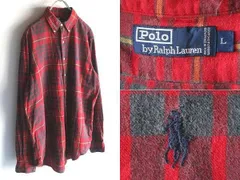 希少 90sビンテージ Polo by Ralph Lauren ラルフローレン ポロポニーロゴ刺繍 チェックBDネルシャツ L レッド 赤 RN41381正規品 USA企画
