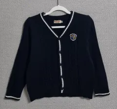 キッズ) 100) ミッキーハウス ネイビー ケーブル編み ニット カーディガン