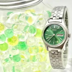 【新品電池】SEIKO セイコー レディース 腕時計 カットガラス グリーン デイデイト シルバー 4326-0070 7D0161 純正ベルト