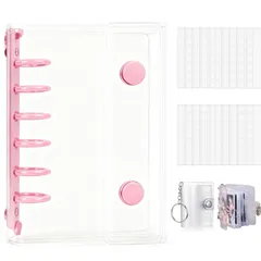 カードポケット プラバン 【リフィル×20枚 クリアバインダー フォトアルバムキーチェーンx1】6穴 シール手帳 推し活 バインダー 写真収納 ミニ 女の子 A7サイズ コラージュノート 透明 クリアタイプ シール帳