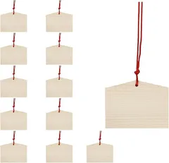 ideamall 木製 絵馬 紐付き 吊り下げ シンプル 無地 合格祈願 12個セット (ナチュラルウッド)