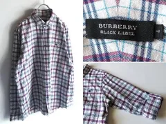 希少 BURBERRY BLACK LABEL バーバリーブラックレーベル ロールアップ袖 コットン チェックシャツ ネルシャツ 4 パープル ホワイト ブルー