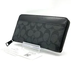 【黒で格上げ】　COACH　長財布 ラウンドファスナー アコーディオンウォレット 12カード シグネチャー　ブラック