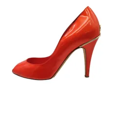 CHANEL シャネル パンプス オープントゥ バック CC ココマーク ゴールド金具 シューズ 36.5 23.5cm オレンジ系 レディース 【中古】