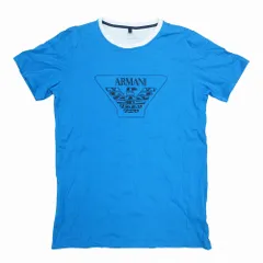 ARMANI JUNIOR アルマーニ ジュニア ロゴ プリント Tシャツ 半袖 クルーネック ストレッチ 16A ブルー キッズ 【中古】