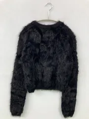 Alicedudu ニット/セーター ブラック フェイクファー 無地 長袖 ショート丈 クルーネック(丸首)