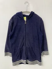 adidas アディダス パーカー M ネイビー パイル 無地 バックプリント ブランドロゴ ライン柄 ジップアップ コットン 半端袖