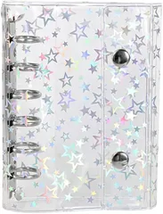 To all Genie シール帳 A6 透明 キラキラ バインダー 女の子向け リフィル付き かわいい 推し活 ファイル ホログラム 持ち運び便利 ポケットサイズ ミニバインダー 6穴リング設計 (クリア＆星柄)