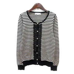 グローブ grove カーディガン ニット ボーダー レース アンゴラ混 M ベージュ /MN