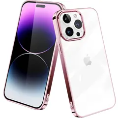 【新品】 対応 iPhone 14 Pro Max 用ケース クリア tpu シリコン メッキ加工 スリム 極薄軽量 透明 スマホケース 耐衝撃 QIワイヤレス充電対応 ストラップホール 黄変防止 一体型 人気 アイフォン14 Pro Max 携帯カバー  1