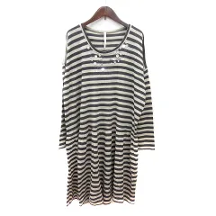 スナオクワハラ sunao kuwahara ワンピース ニット ミニ ボーダー 長袖 スパンコール M グレージュ /MN