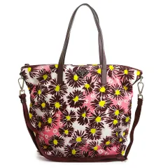 プラダ B4696F 花柄 フラワー トライアングル 三角ロゴプレート TESSUTO STAMPAT ナイロン マルチカラー ボルドー ピンク イエロー 2way ショルダー トートバッグ 斜め掛け シルバー金具 PRADA（美品）