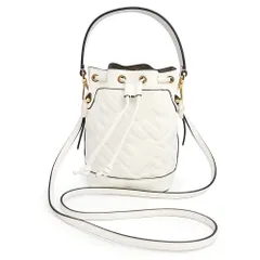 フェンディ 8BS093 モン トレゾール ミニ カーフスキン ビアンコ ホワイト 巾着 ズッカ柄 2WAY ショルダー ハンドバッグ 斜め掛け レザー ゴールド金具 FENDI（新品・未使用品）