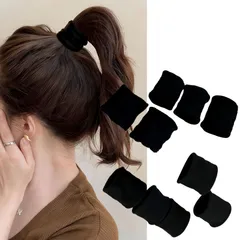よく伸びる切れないゴム ヘアリング お団子用ヘアアクセサリー ポニーテールリング 頭が痛くならない 柔らかい 髪留め 高弾性 太め シンプル (滑面・黒色＋印花・黒色) 跡がつかない 髪ゴム おしゃれ 韓国風 10本セット ヘアゴム 2026最新
