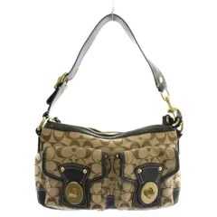 コーチ COACH ハンドバッグ ワンショルダー キャンバス レザー シグネチャー ベージュ 黒 ブラック F12869 /XZ ■GY18