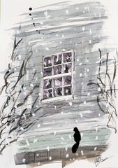 原画#390 雨 ベネチア イタリア 水彩画 ドローイング インテリア