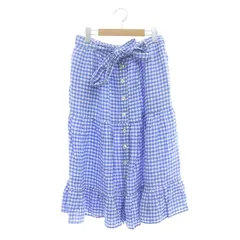 ポロ ラルフローレン POLO RALPH LAUREN ギンガム リネン ティアード スカート ギャザー チェック ウエストリボン 麻 ミモレロング ひざ丈 6 L 青 ブルー /AQ ■PN