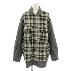 ザラ ZARA ツイード切り替えジャケット アウター チェック柄 フリンジ デニム XS グレー 黒 ブラック 5899/070/802 /YT ■MA