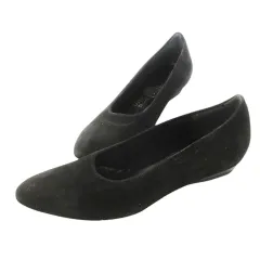 サルヴァトーレフェラガモ Salvatore Ferragamo パンプス ウェッジソール ポインテッドトゥ スエード レザー 革 ロゴ刺繍 7.5 24.5cm 黒 ブラック /CK7 ■GY40