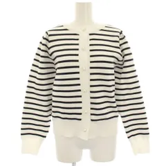 ナノユニバース nano universe ニットカーディガン 長袖 ボーダー パフスリーブ パールボタン F 白 ホワイト 黒 ブラック /HN