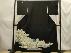 平和屋着物■豪華黒留袖　駒刺繍　霞取孔雀花文　金彩　正絹　逸品　AABG1516sxのサムネイル