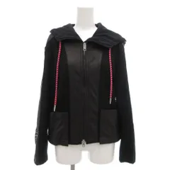 ディーゼル DIESEL ジップアップパーカー ジャケット XS フード メッシュ シープスキン 羊革 レザー切替 黒 ブラック /GV ■GY18