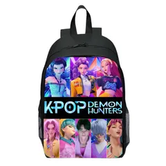 kpopデーモンハンターズ リュック KPOPガールズ! デーモン・ハンターズ 子供リュックB ハントリックス大容量バックパック 軽量 キッズ 女の子 女子 ブラック黒 小学生 入学 準備 アニメ 映画 demon hunters 韓国 Netflix KJ