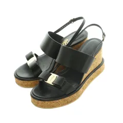 サルヴァトーレフェラガモ Salvatore Ferragamo サンダル ストラップ コルクソール レザー ヴァラリボン 6.5D 24.0cm 黒 0744811 /MI ■OS