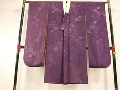 平和屋着物●振袖用長襦袢　無双仕立て　花蝶地紋　古代紫色　正絹　逸品　AABG4660fy