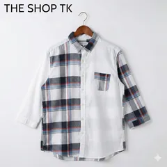 THE SHOP TK タケオキクチ ドッキング切替 七分袖シャツ チェック XLサイズ メンズ ボタンシャツ ワールド