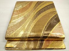 平和屋着物▽六通柄袋帯 唐織 手描き 人物花絵皿文 金銀糸 引箔 正絹