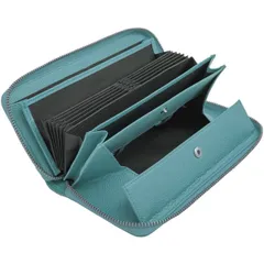 レシートと小銭を自動で仕分け ギャルソン 本革 多機能 長財布 じゃばら ウォレット 大容量 レディース コインスルー 財布 FIVE] ブルー [HIGH