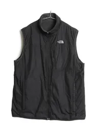 ノースフェイス フルジップ リバーシブル ベスト メンズ L 古着 アウトドア 中綿 ナイロン フリース 重ね着 前開き ハイネック ブラック 灰