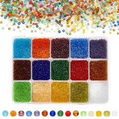DIY用品 クラフト ガラスビーズ アクセサリーキット 手芸用品 円形シードビーズ ジュエリー用 透明 アクセサリーパーツ 15色 2mm 手作り素材 約21000個/箱 混合色 PandaHall