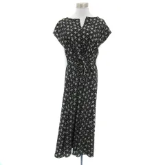 アーバンリサーチ URBAN RESEARCH ワンピース ロング丈 フレンチスリーブ スリットネック 花柄 F 黒 ブラック 白 ホワイト /YS19