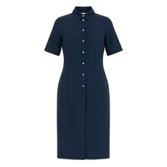 Eb22 JIL SANDER ジルサンダー シャツワンピース ロングワンピース 半袖 コットンシルク混 レディース 女性服 サイズ32 ネイビーu02tのサムネイル