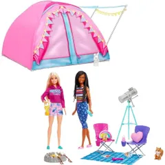 新品 バービー(Barbie) かわいいピンクのテントとキャンプセット／映画「バービー」に登場！？【着せ替え人形】【ドール2体付、アクセサリープレイセット】 【3才~】 HGC18