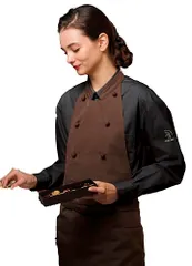 新品 [アルベ] コックコート風エプロン アルべ コックコート風 エプロン 簡単着用 スタイリッシュ 抗菌防臭 ダブルボタン 飲食 カフェ パティスリー 制服 AS9005 C-72 ダークブラウン F