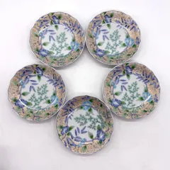 【未使用品】美濃焼 庫山窯（前畑陶器）「花銀彩」 小皿 銘々皿  ５枚セット 紙箱付き 花柄 可愛い