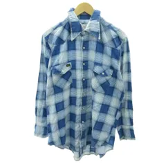 ラングラー WRANGLER ヴィンテージ 70s プリントネル フランネルシャツ チェック柄 長袖 16.5×33 青 白 ブルー ホワイト 1210