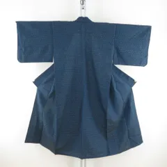 ウール着物 単衣 紺色ｘ砂色 幾何学模様 バチ衿 カジュアルきもの 普段着物 仕立て上がり 身丈129cmのサムネイル