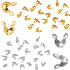 ネックレス用 ブレスレット ゴールド/シルバー各200個 DIY用 手作りアクセサリー 手芸用品 アクセサリーパーツ つぶし玉 (4*7mm ボールチップ ボールチップ ビーズ 基礎金具 留め具 前面開口部) エンドパーツ ステンレス 304 400個セット 